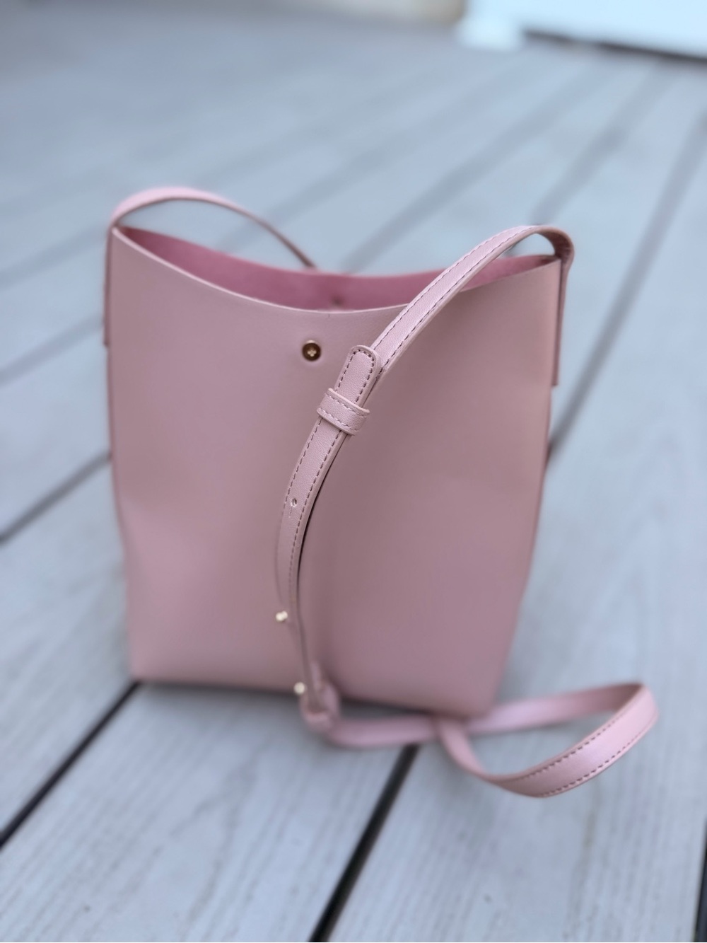 SAMARA Soft Pink Bucket Crossbody Bag Adjustable Strap